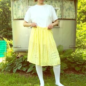 Vintage yellow cotton eyelet semi sheer skirt